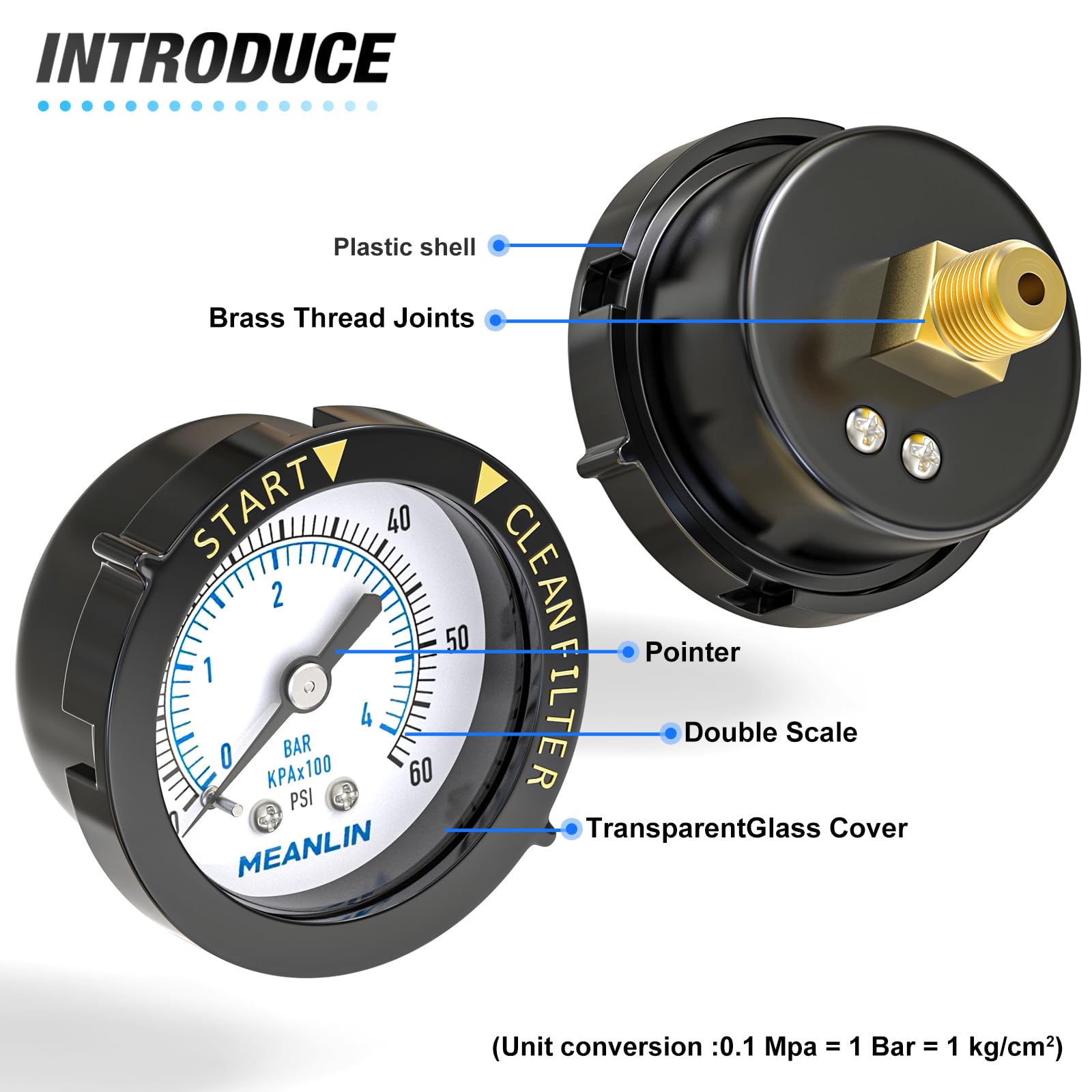 MEANLIN MEASURE pressure gauge back mount detail