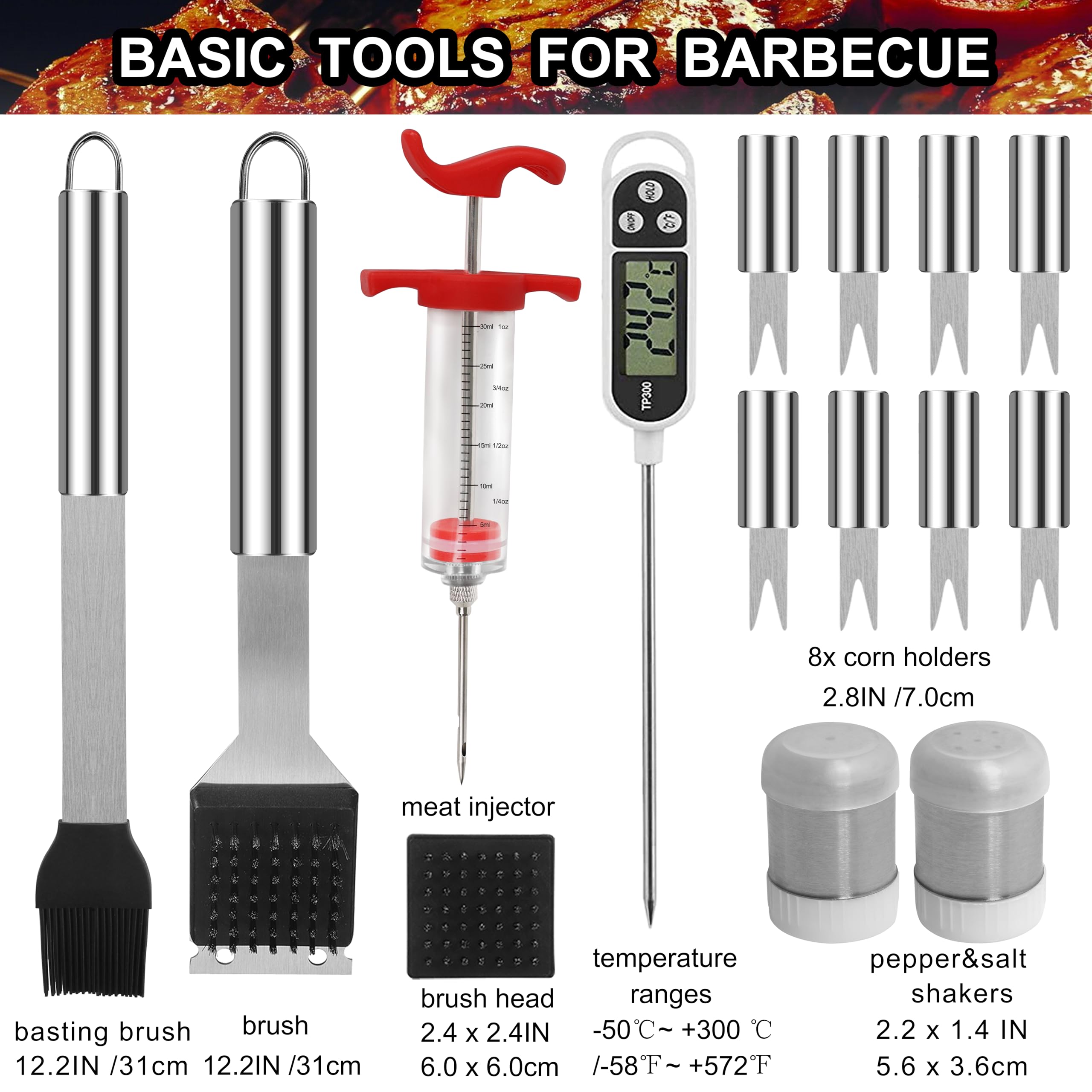 meat thermometer and injector included in grilljoy set