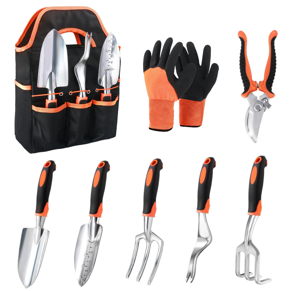 MECHEER 8 Piece Gardening Tool Set with ergonomic handles and storage bag