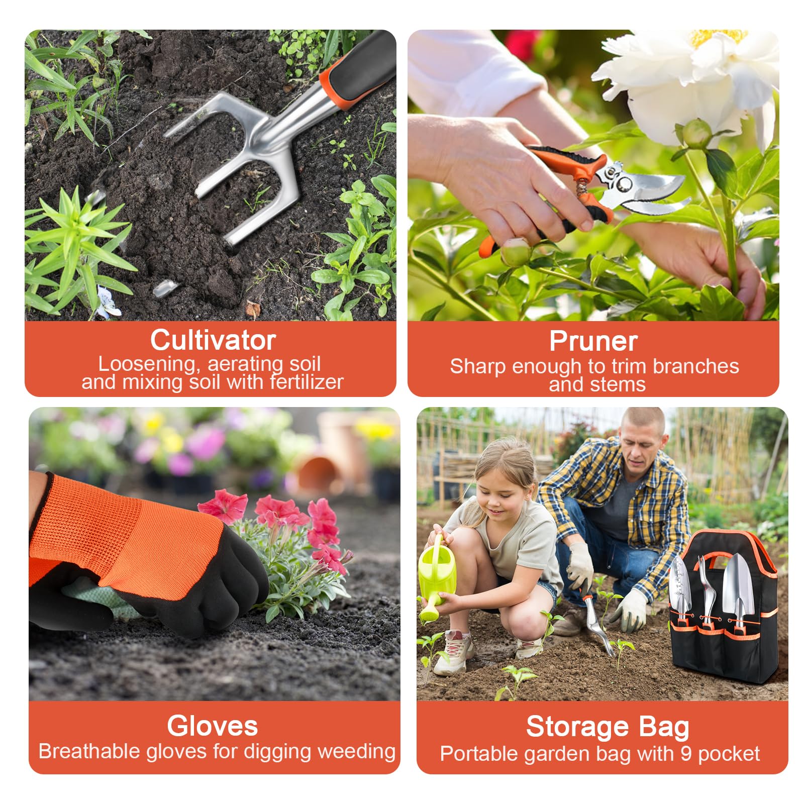 MECHEER cultivator and hand rake in orange color