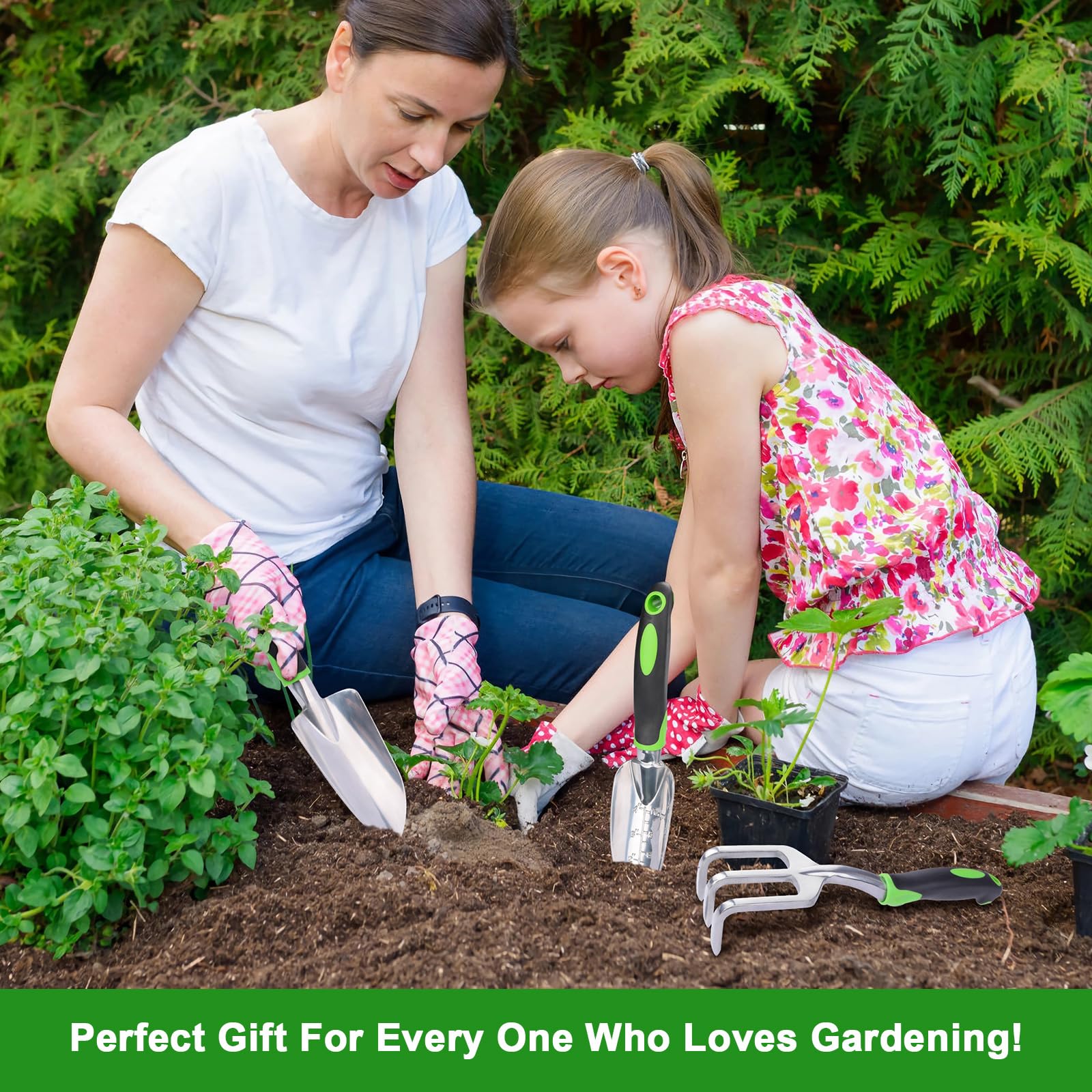 MECHEER Garden Tools Set in green color with all three tools