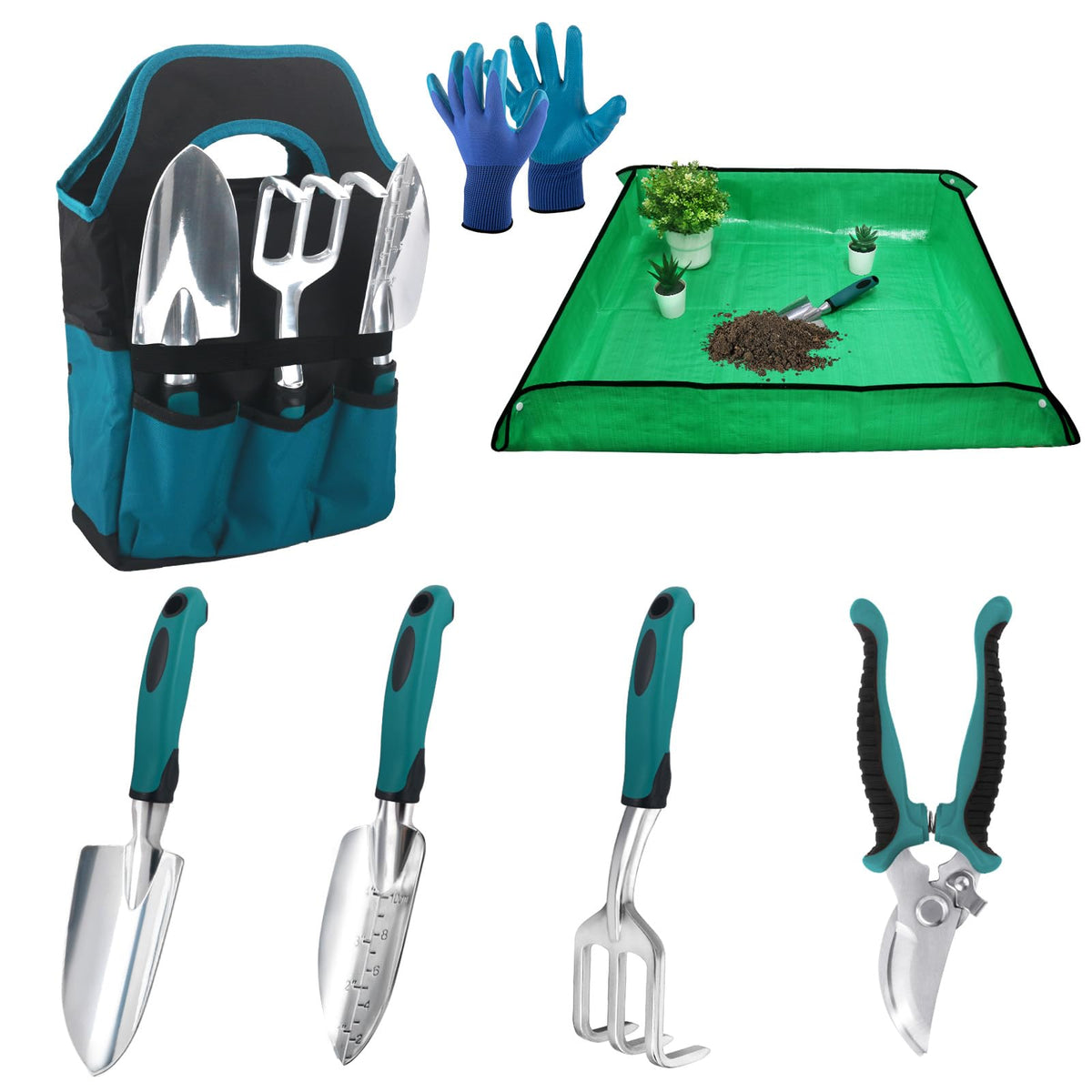 MECHEER Garden Tools Set with aluminum shovel and rake