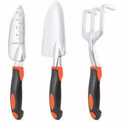 MECHEER garden trowel, transplant trowel, and hand rake set in orange
