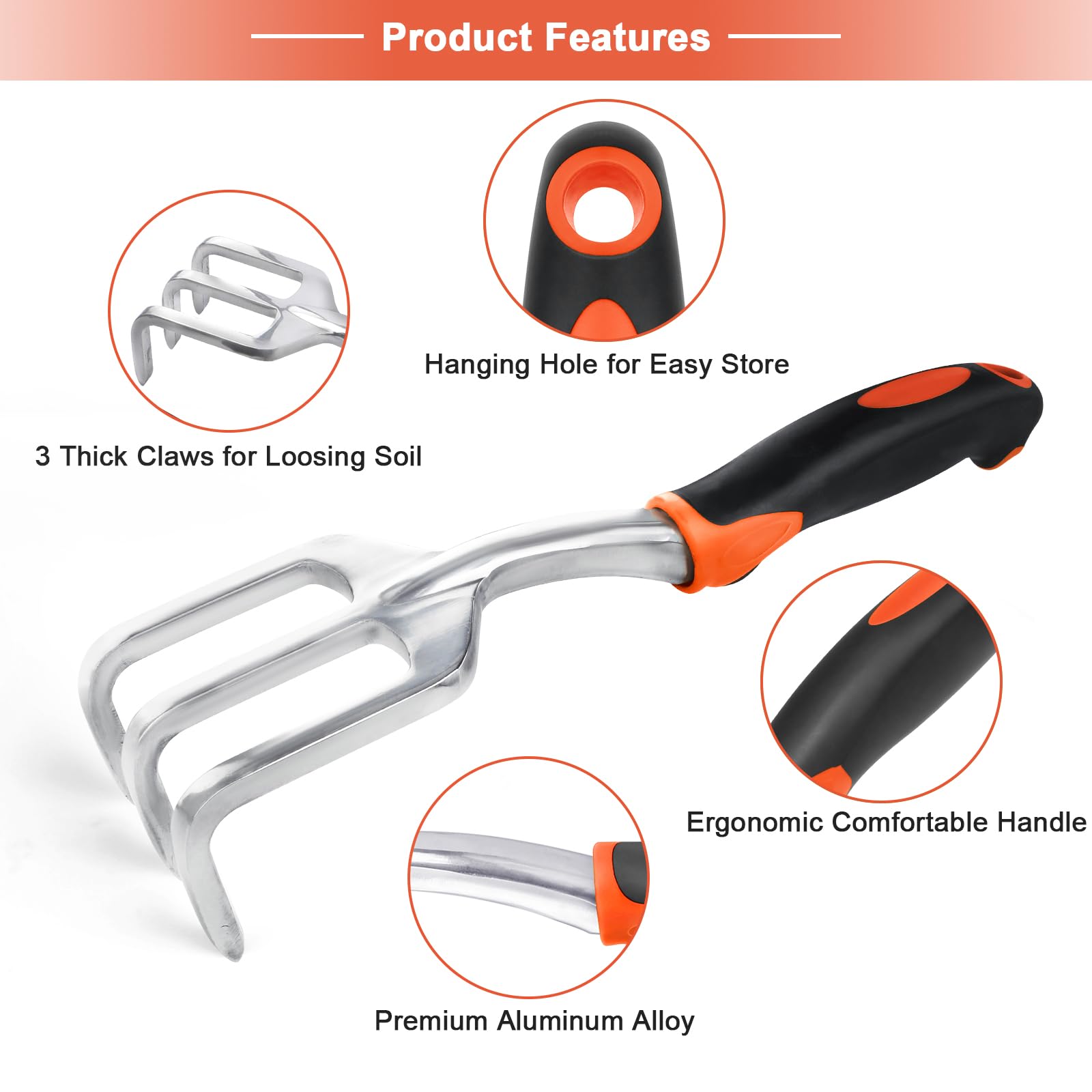 MECHEER Hand Rake Garden Tool side view