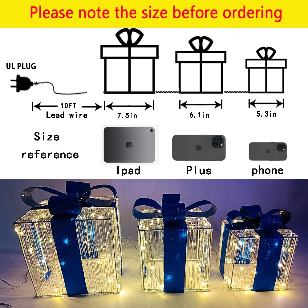 Medium blue lighted gift box with ribbon bow