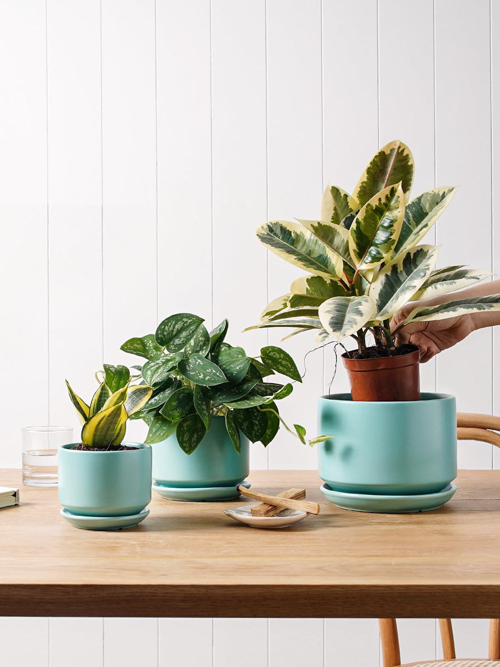 Medium LE TAUCI ceramic pot measuring 5.3 inches in turquoise