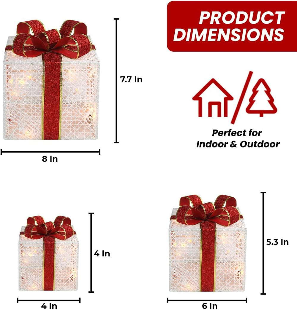 Medium lighted gift box with decorative ribbon detail