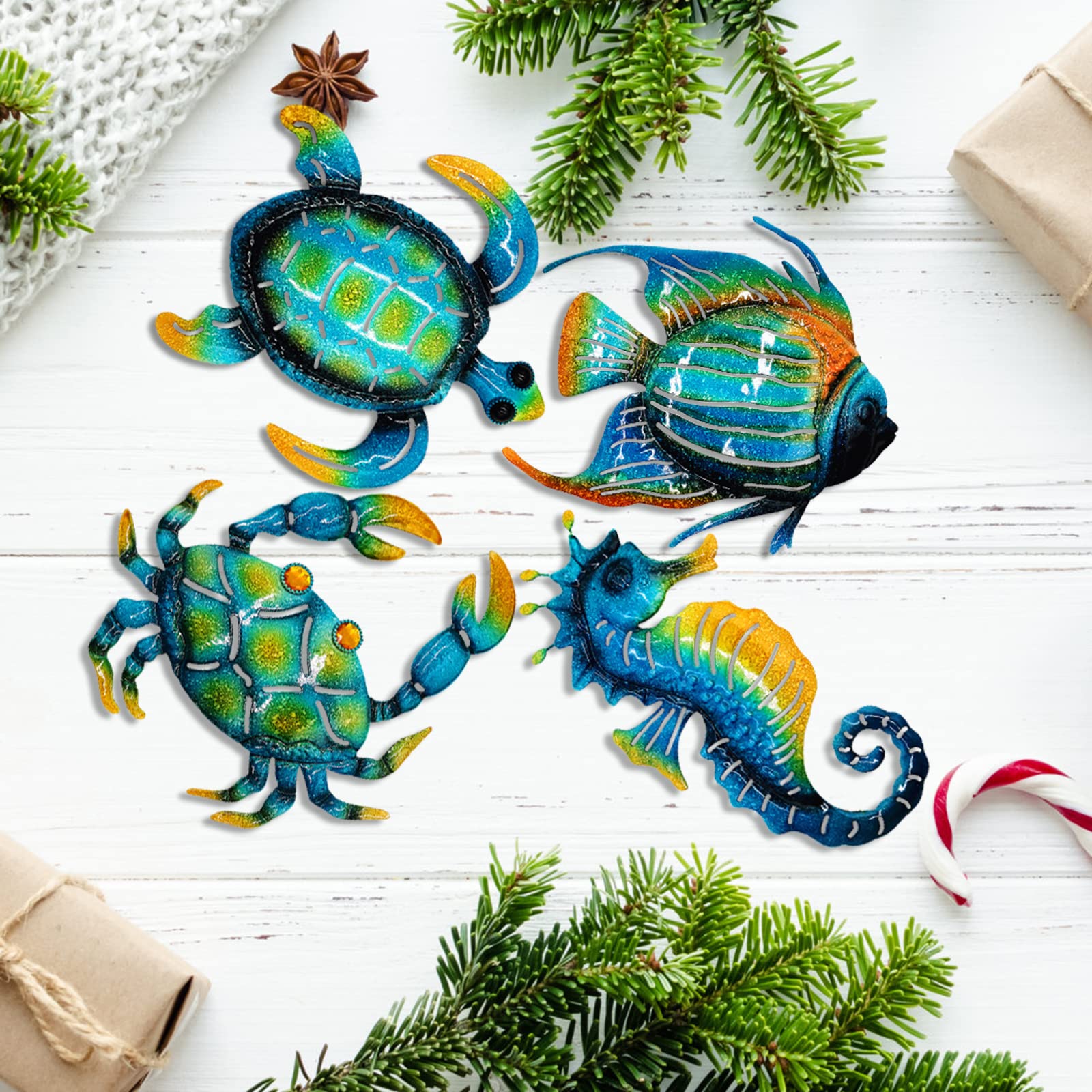 Meduofon metal wall art in a colorful garden setting