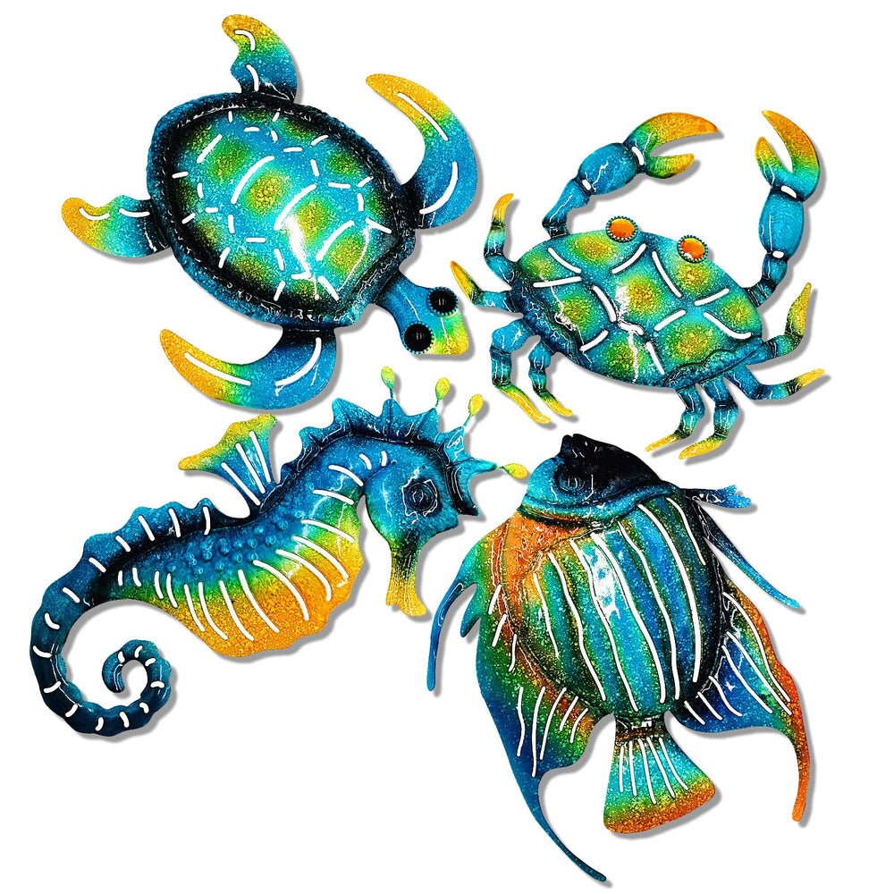 Meduofon set of 4 metal ocean wall art - turtle design