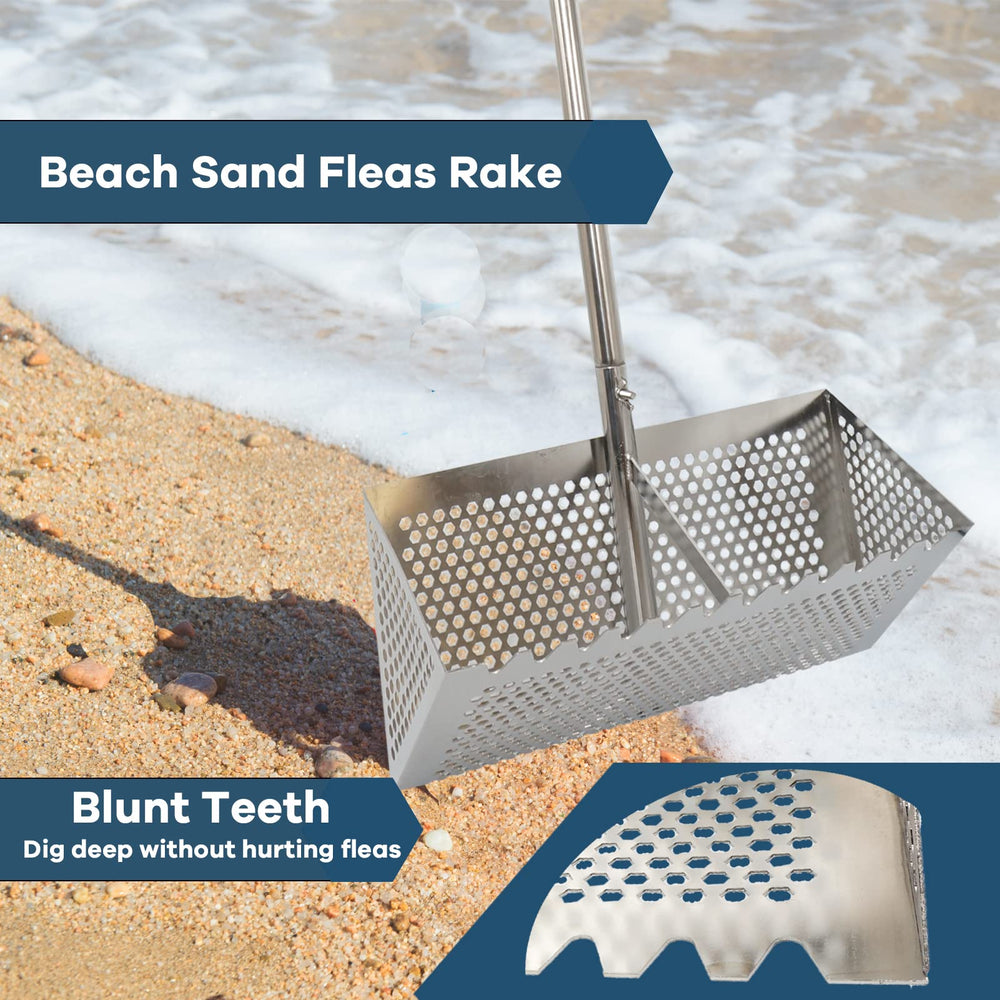 MEEGOON Sand Flea Rake in use at the beach