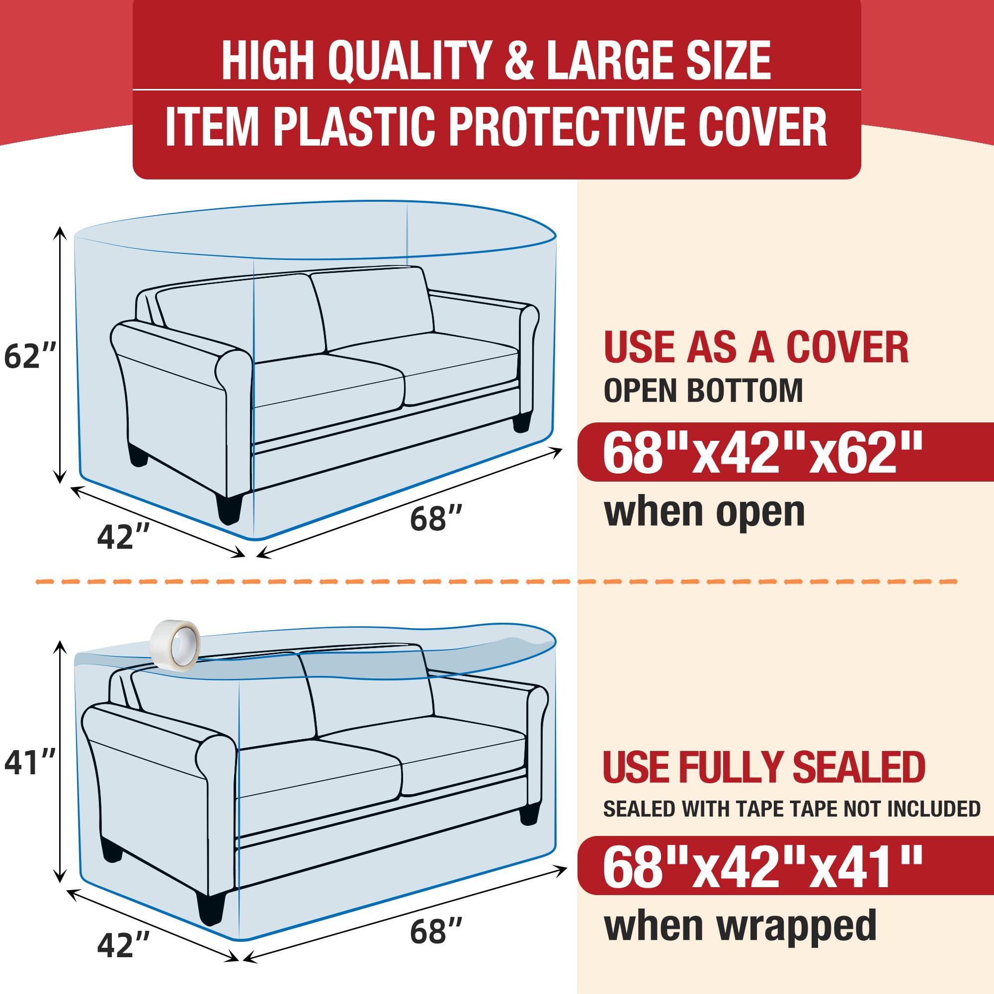 Meersburg Extra Large Couch Loveseat Moving Cover side view, 68x62x42 inches
