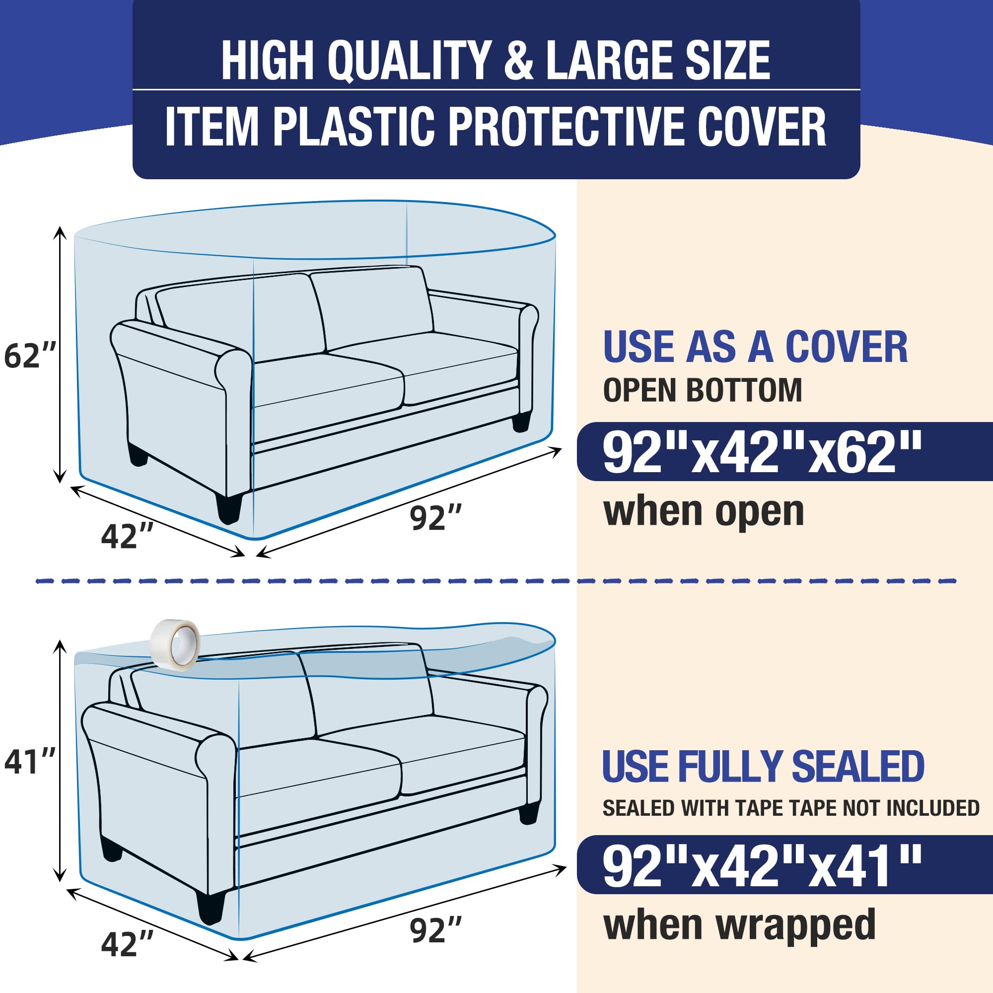 Meersburg sofa cover showing dimensions 92x62x42 inches