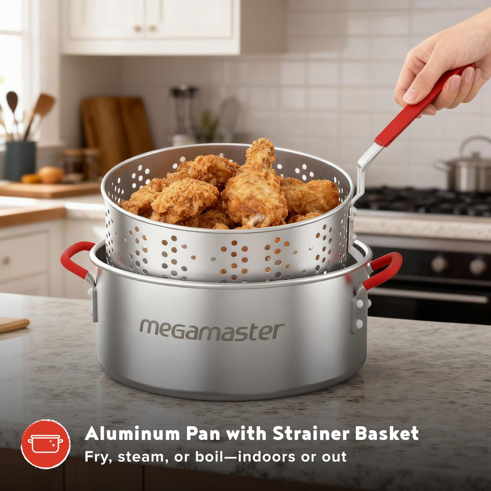 Megamaster 10.5QT fryer basket hanging to drain oil