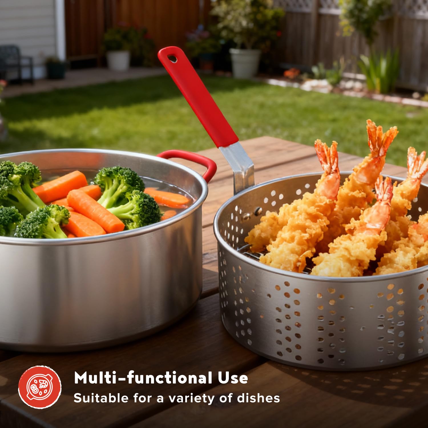 Megamaster fish fryer pot with food inside