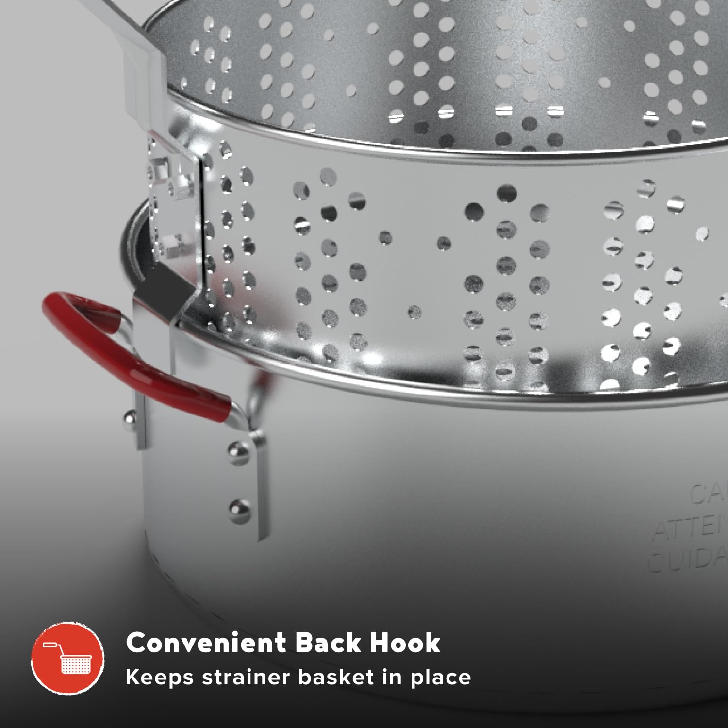 Megamaster fryer pot with detailed view of handle