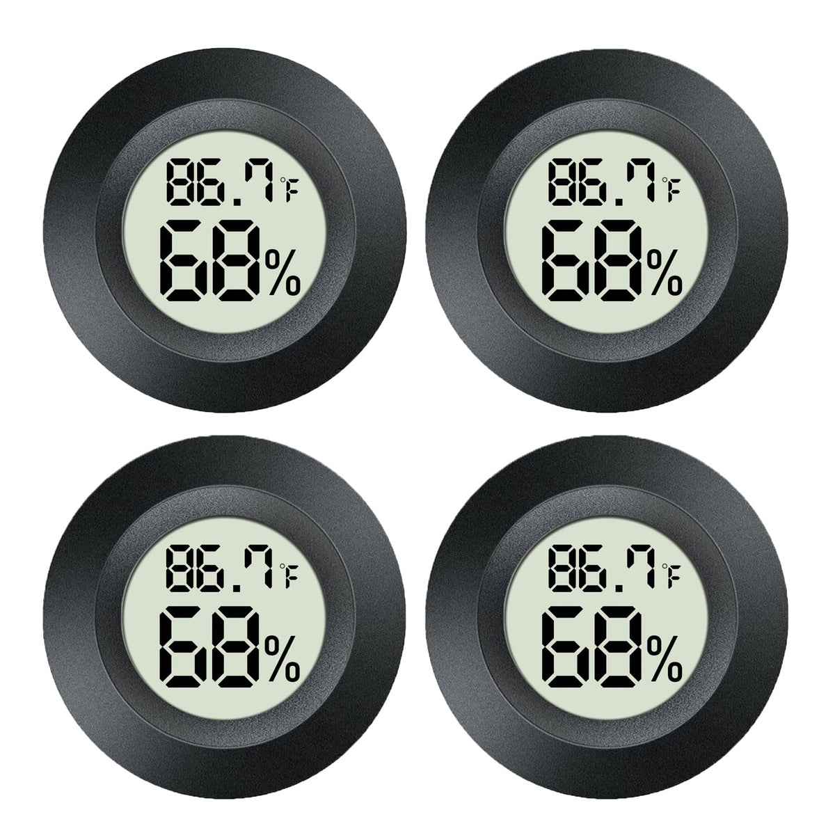 MEGGSI Mini Digital Hygrometer 4 Pack in black