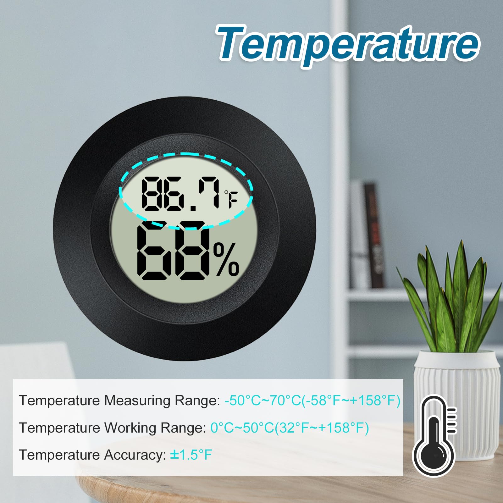 MEGGSI Mini Hygrometer showing temperature and humidity