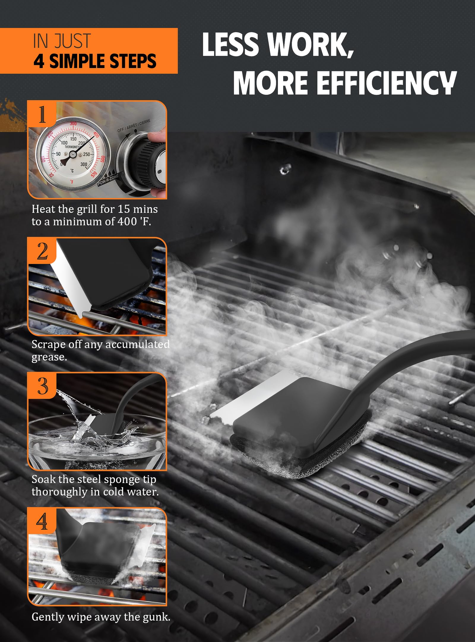 MEKER Grill Brush in packaging with instructions