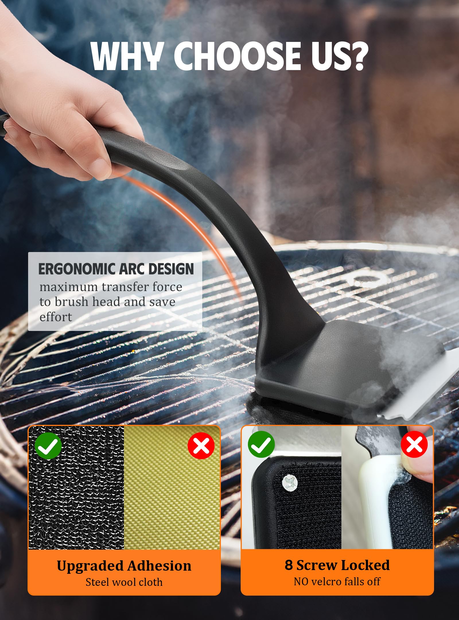 MEKER Grill Brush with replacement pads on display