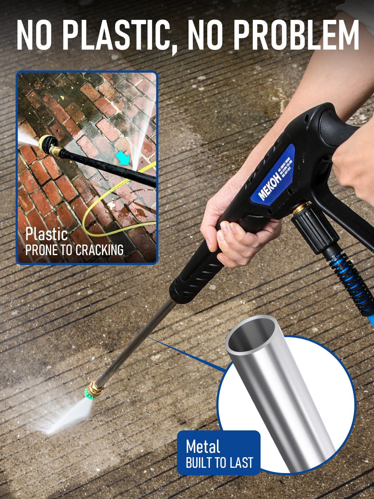 MEKOH pressure washer gun and extension wand, front view