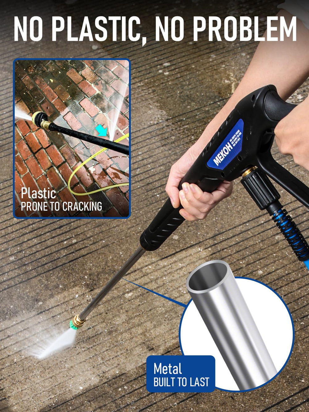 MEKOH pressure washer gun and extension wand, front view