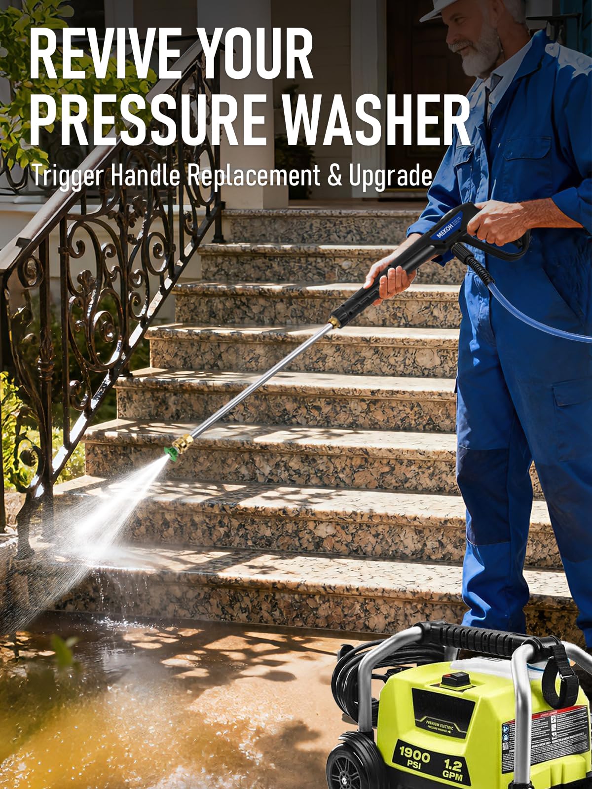 MEKOH pressure washer gun showing 3600 PSI rating