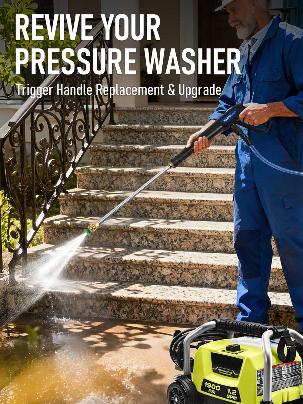 MEKOH pressure washer gun showing 3600 PSI rating