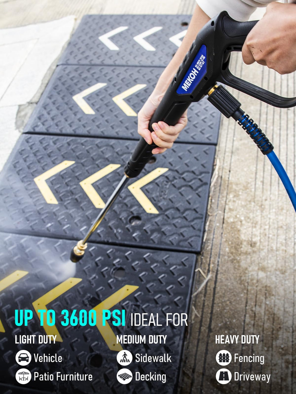 MEKOH pressure washer gun with quick-connect feature highlighted