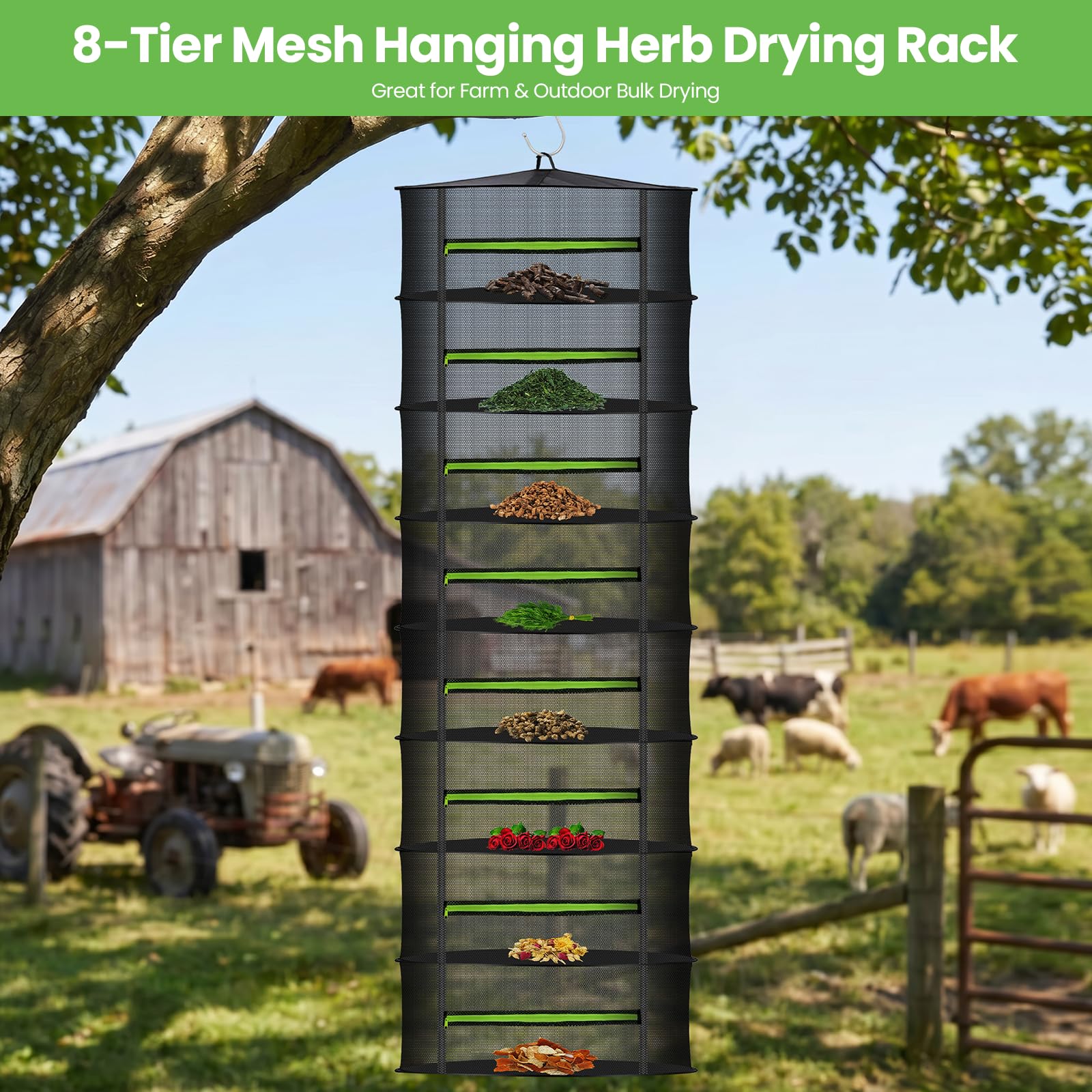 MEKOLIFE herb drying rack displayed in an indoor garden setting