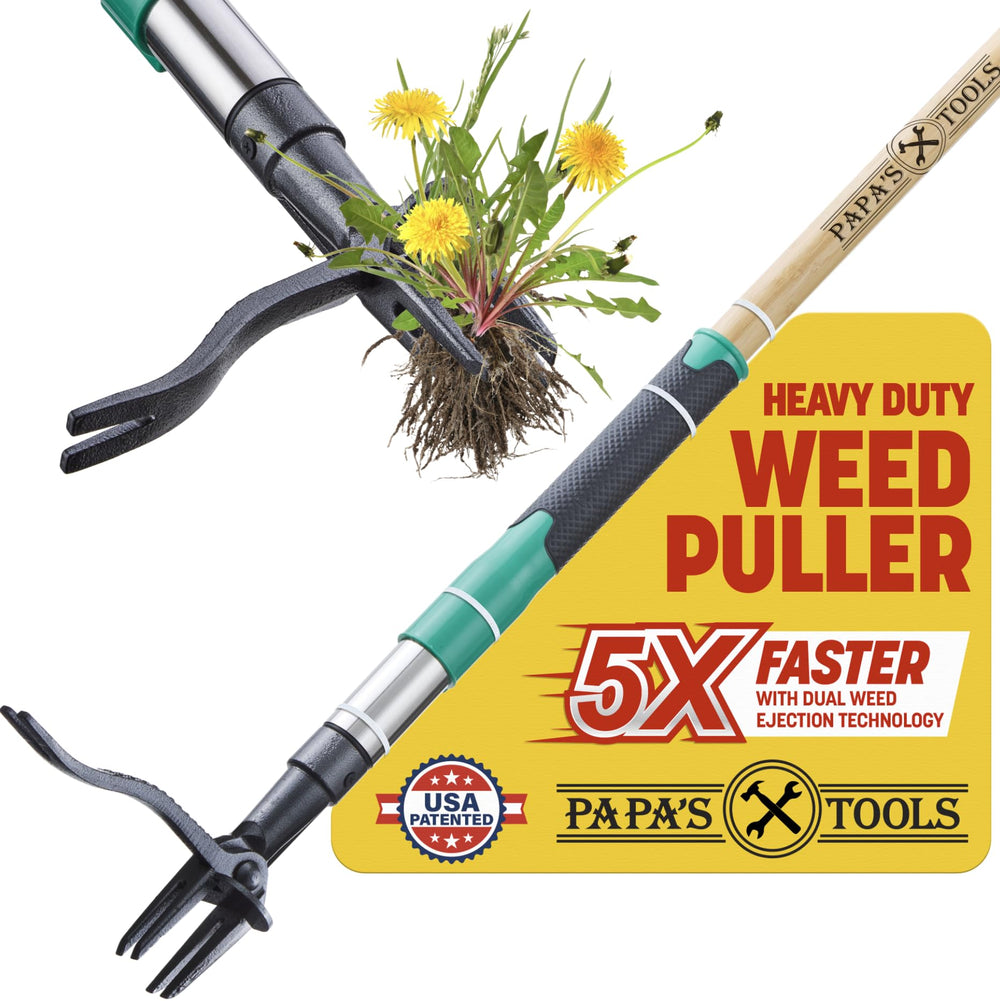MELISSA AND HARRY Weed Puller Tool front view with bamboo handle