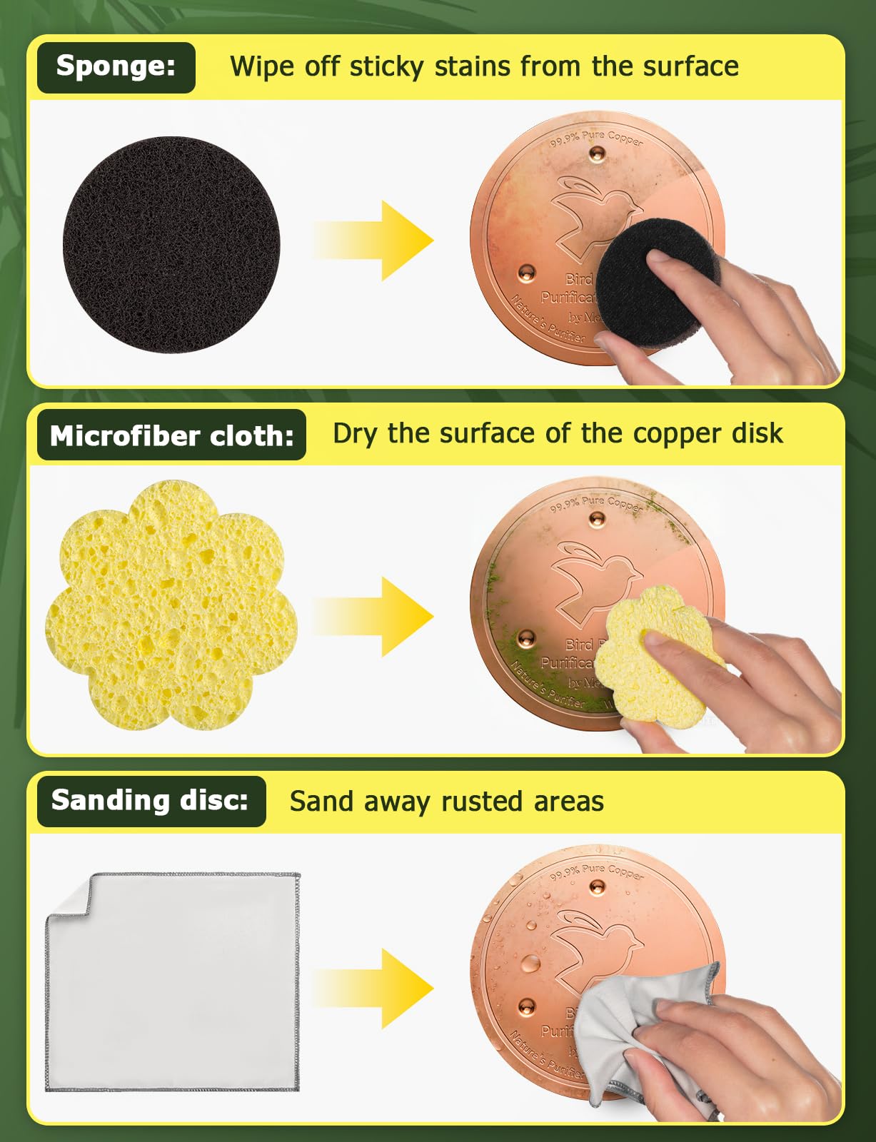 Mellbree Bird Bath Copper Disc and sponge cleaning tool