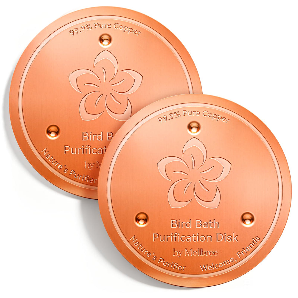 Mellbree Bird Bath Copper Disc front view, flower design