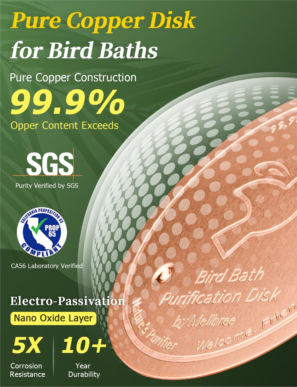 Mellbree Bird Bath Copper Disc in a garden setting