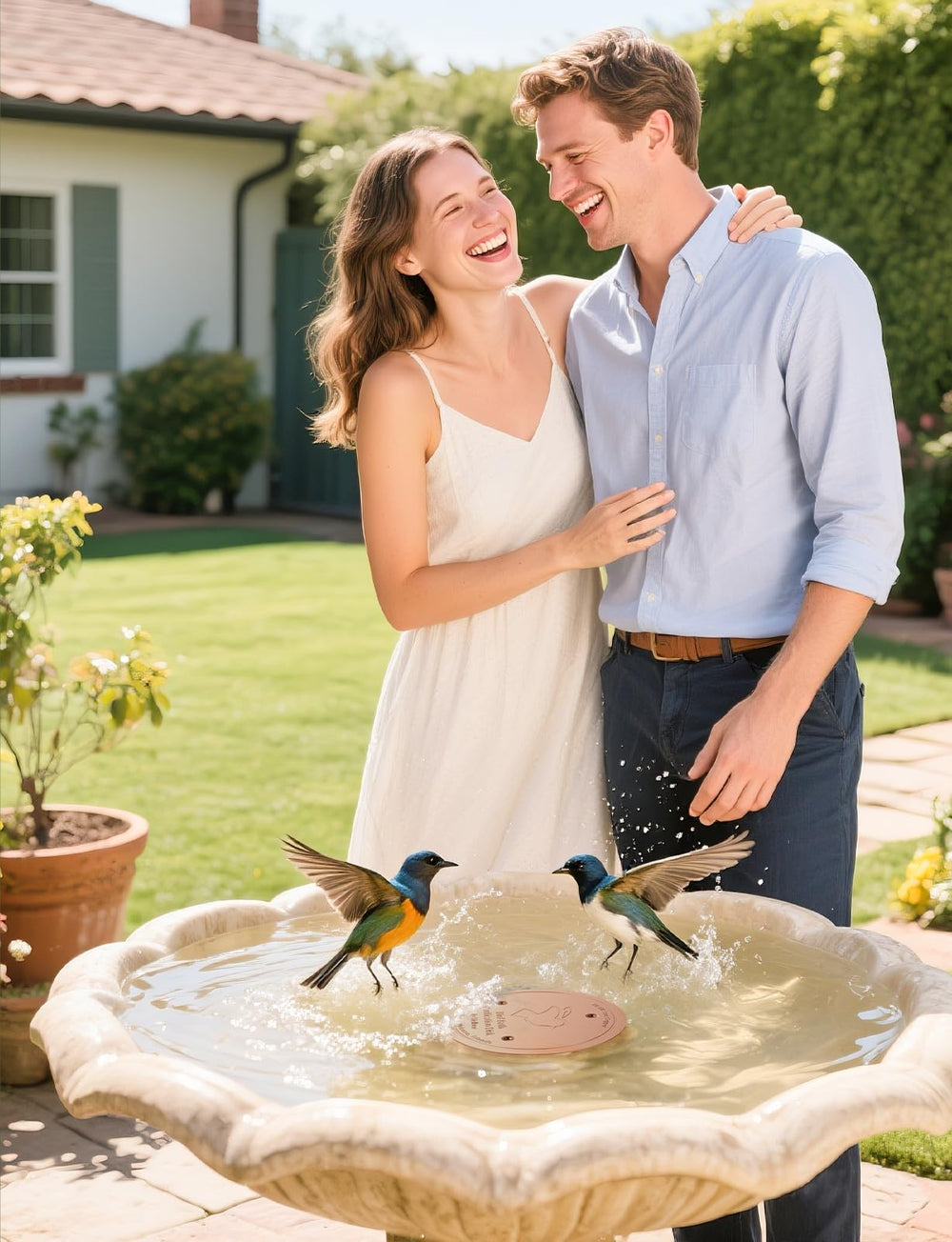 Mellbree Bird Bath Copper Disc with clear water
