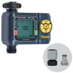 Melnor AquaTimer Digital Hose Timer front view in black and yellow
