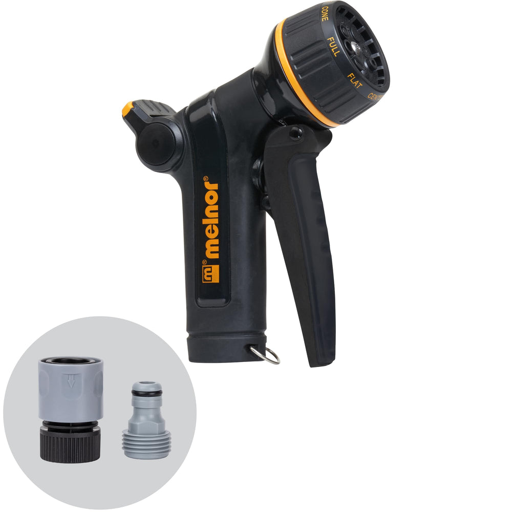 Melnor Metal Front Trigger 8-Pattern Nozzle in black and yellow