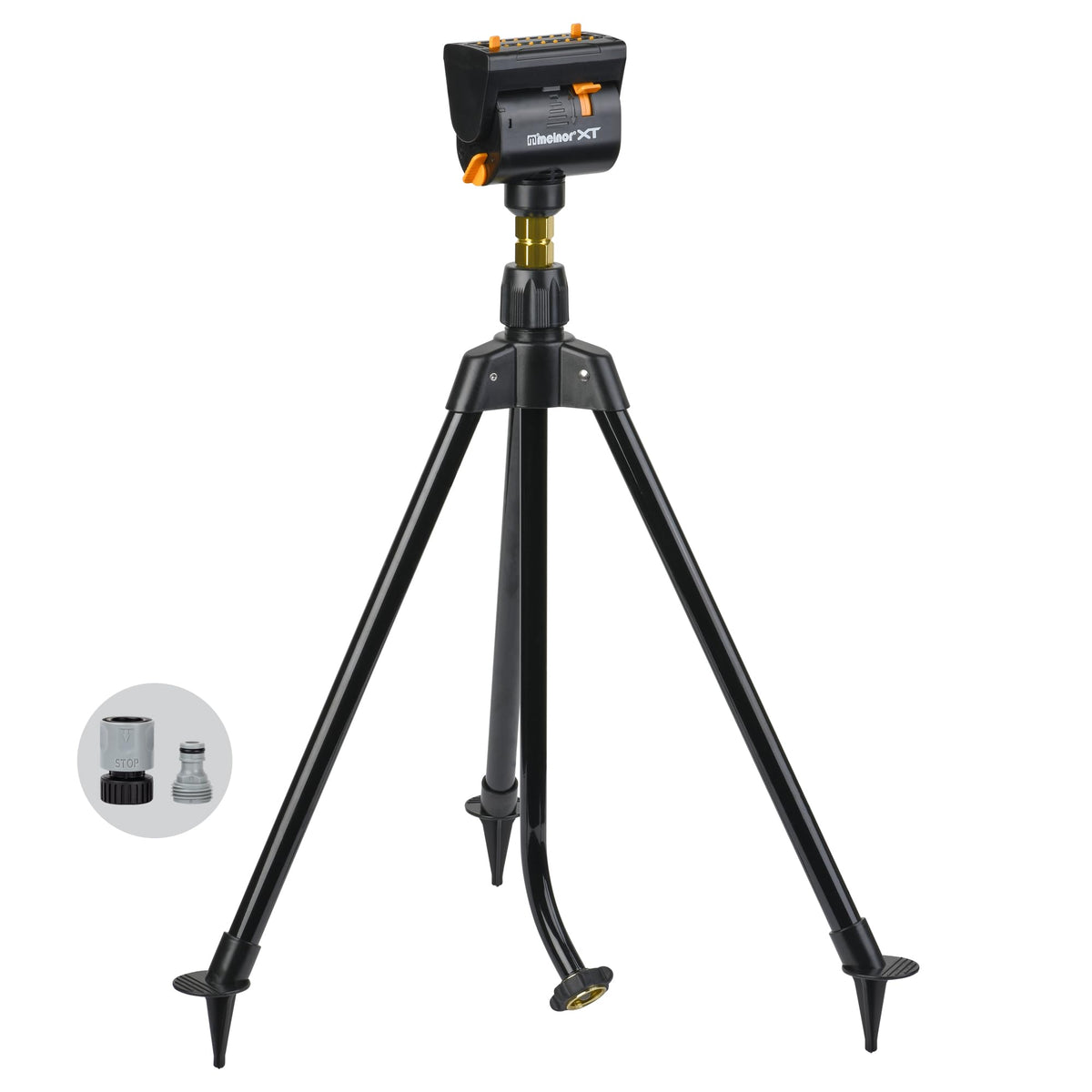 Melnor MiniMax Turbo Oscillating Sprinkler front view with adjustable tripod