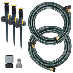 Melnor Multi-Adjustable Watering Set including three sprinklers and two hoses