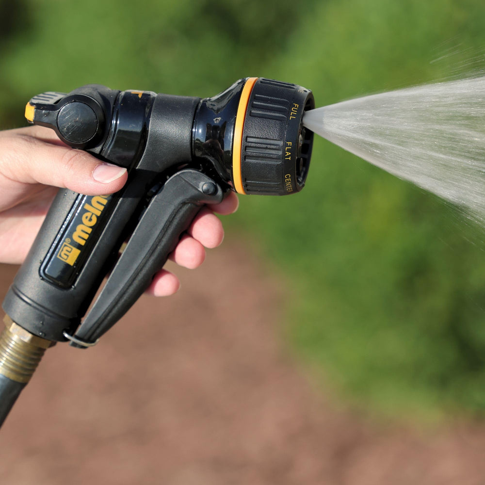 Melnor nozzle in use watering a garden