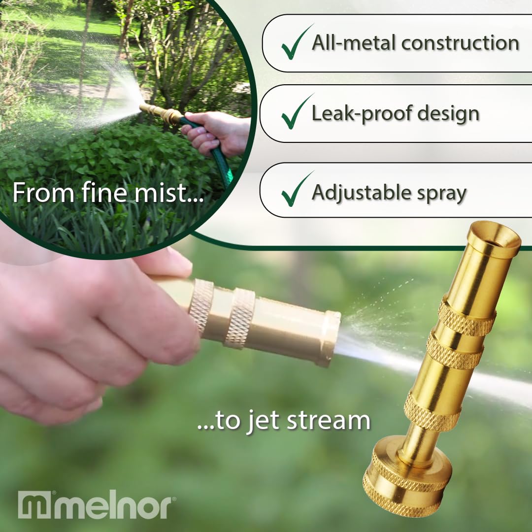 Melnor nozzles attached to a garden hose