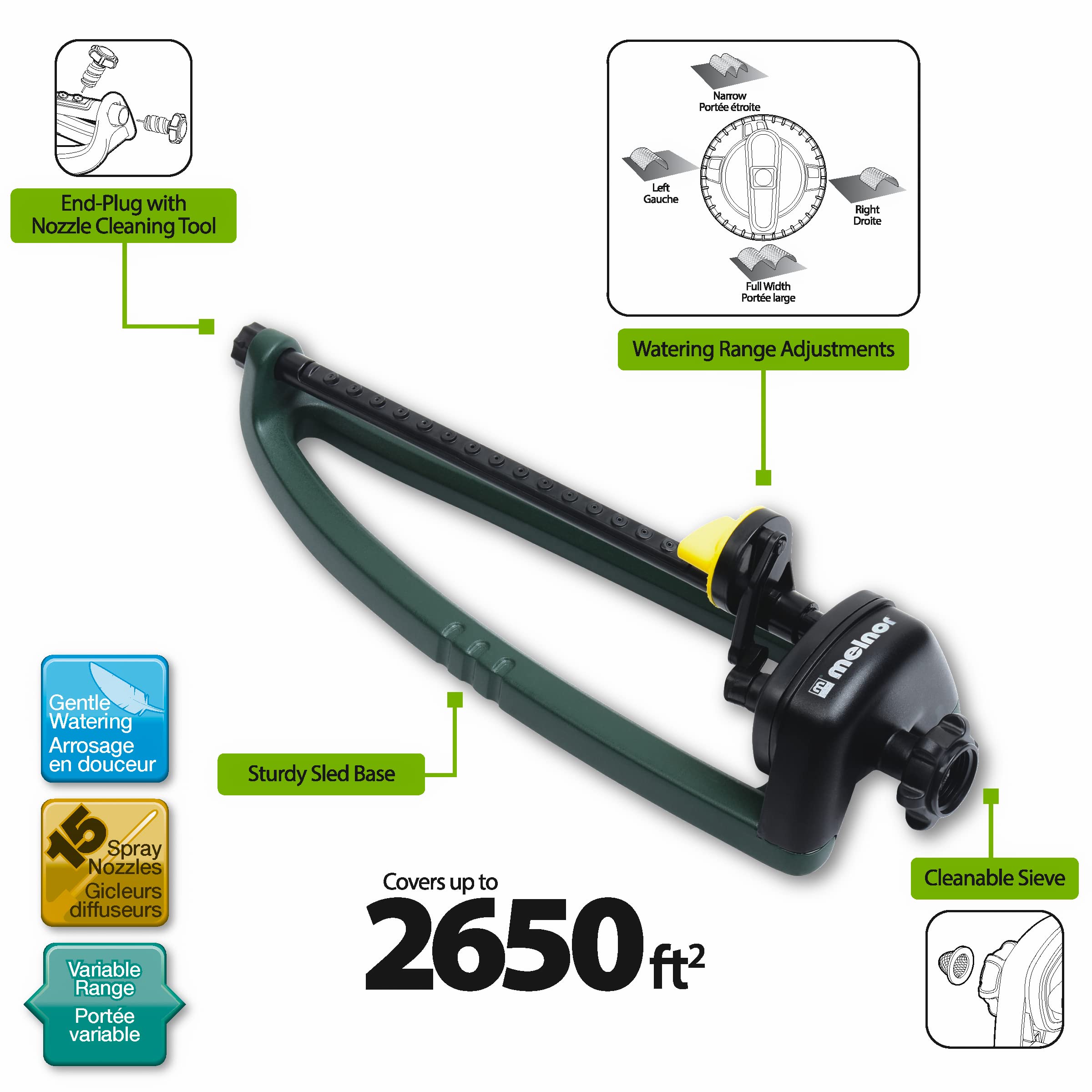 Melnor Oscillating Sprinkler in use watering a lawn