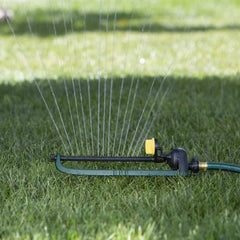 Melnor Oscillating Sprinkler showing adjustable spray range