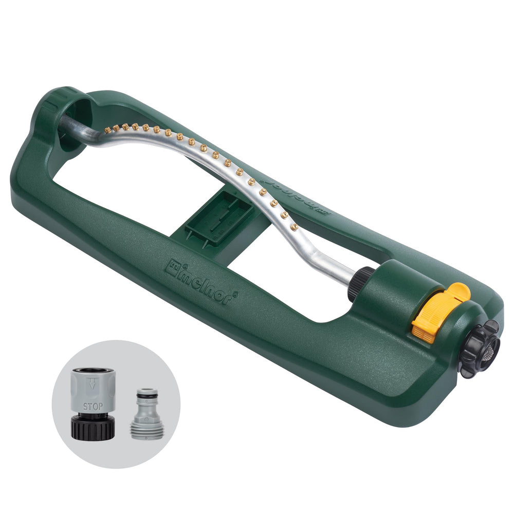 Melnor Turbo Oscillating Sprinkler front view with 18 brass nozzles