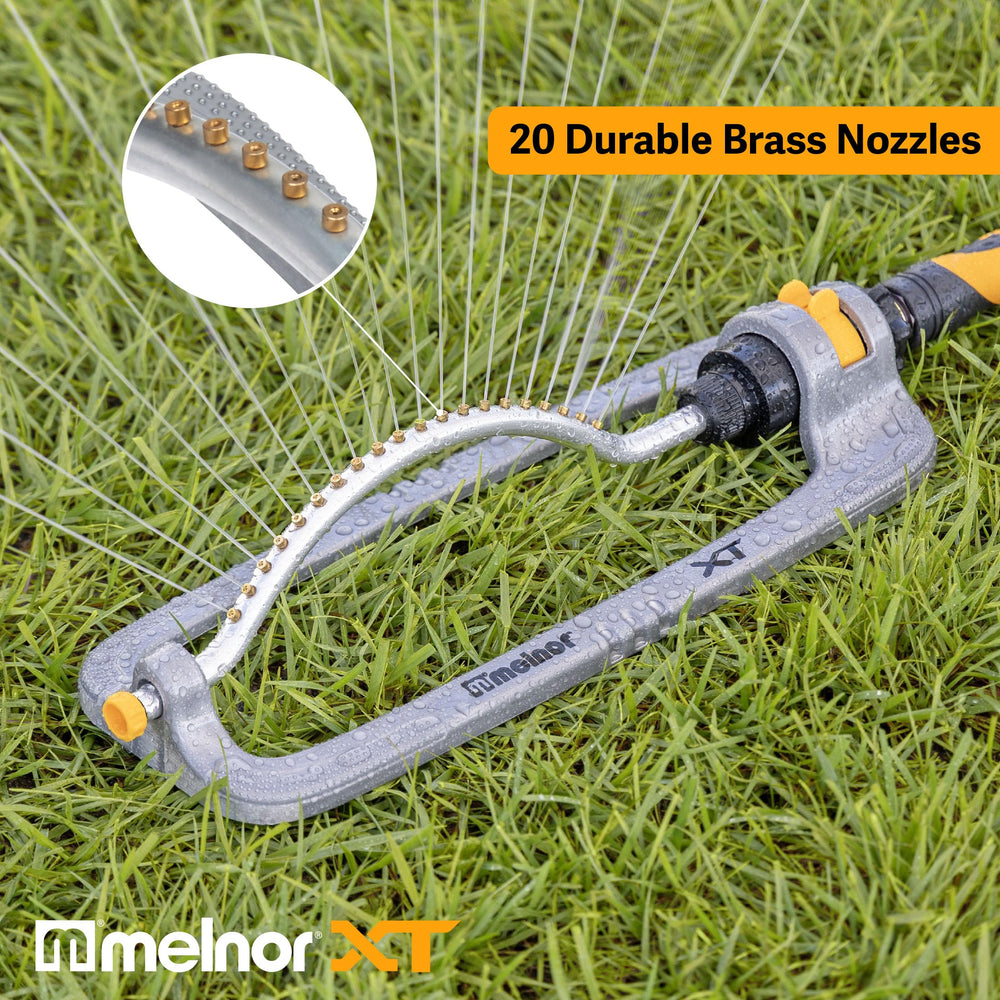 Melnor Turbo Oscillating Sprinkler in a garden setting