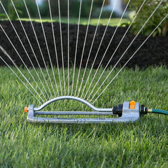 Melnor Turbo Oscillating Sprinkler showing durable metal construction