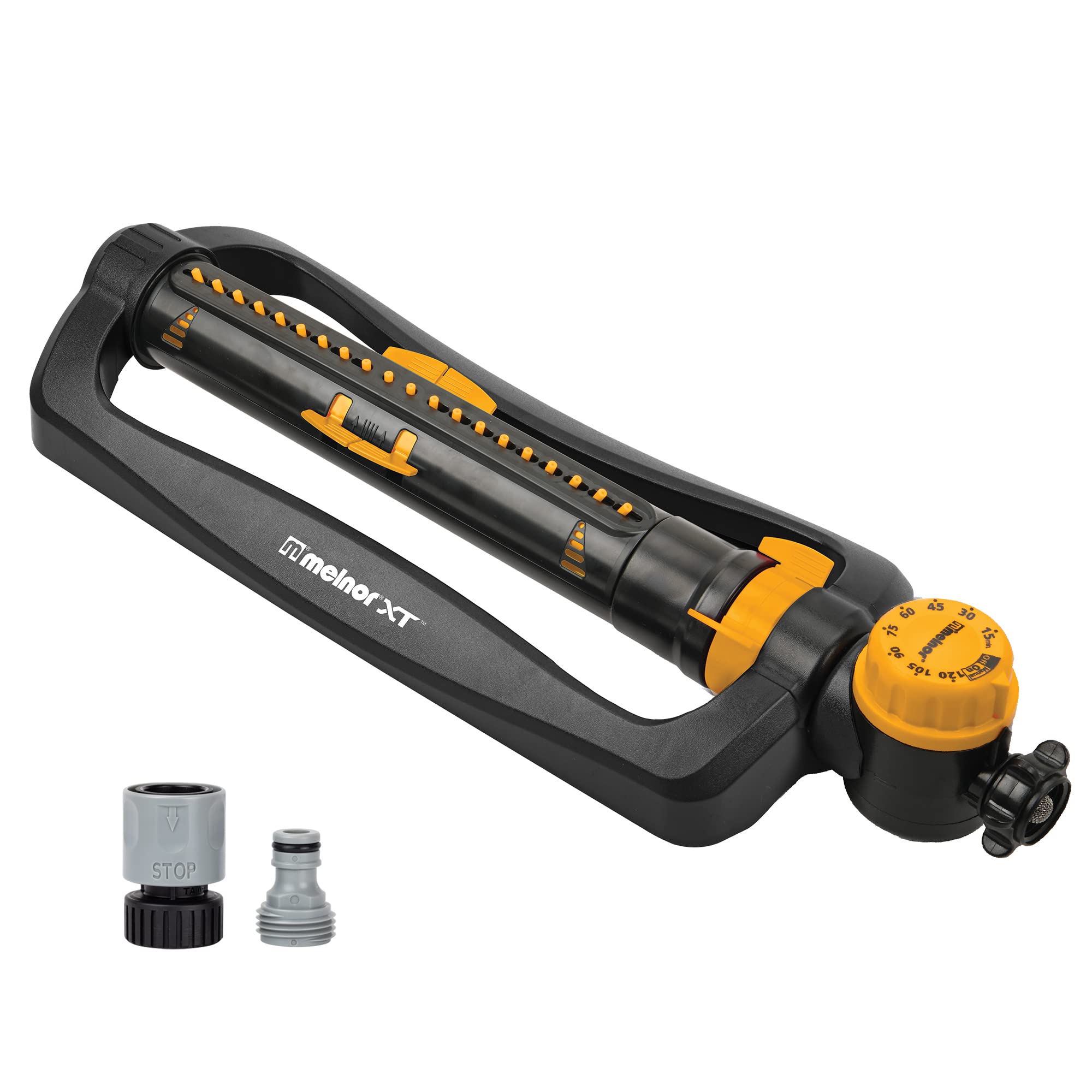 Melnor XT Turbo Oscillating Sprinkler front view with timer