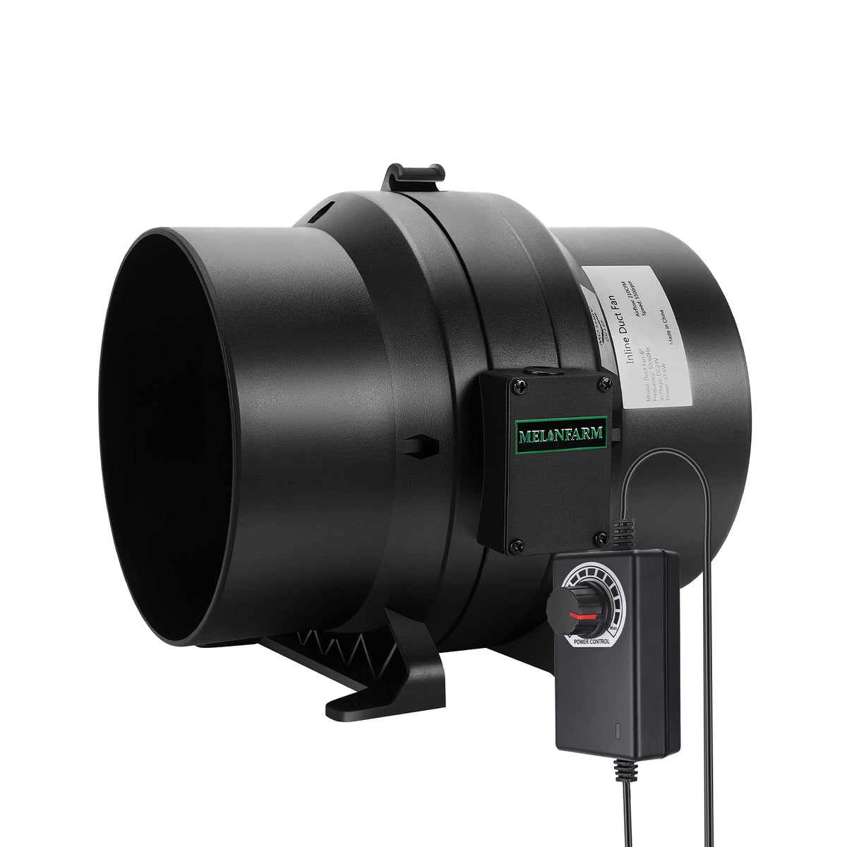 MELONFARM 6" Inline Duct Fan front view with E12 speed controller