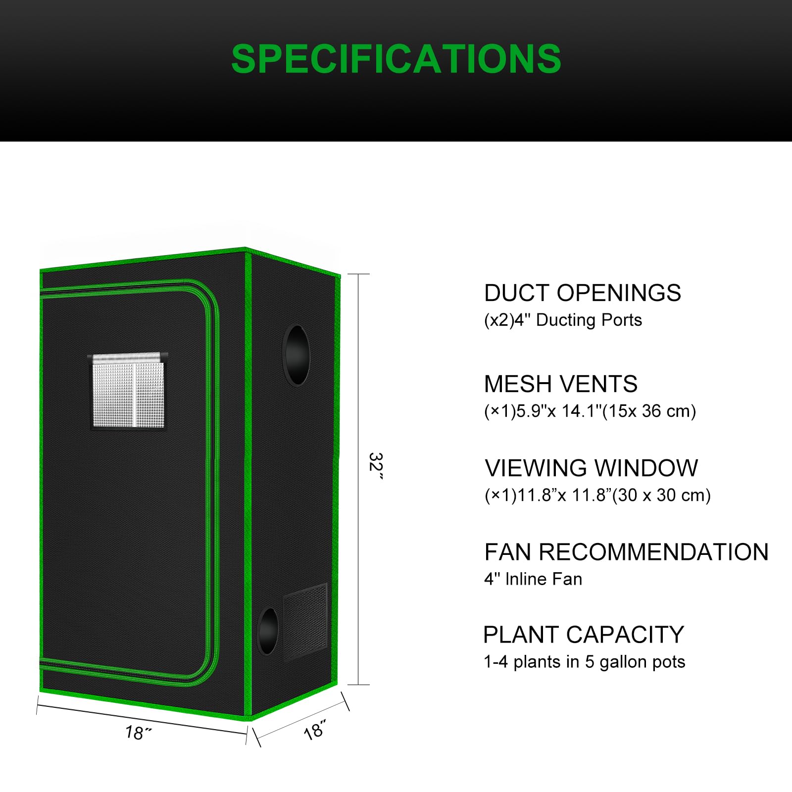 MELONFARM grow tent dimensions 18x18x36