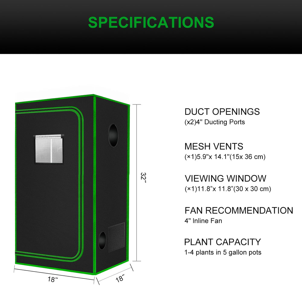 MELONFARM grow tent dimensions 18x18x36
