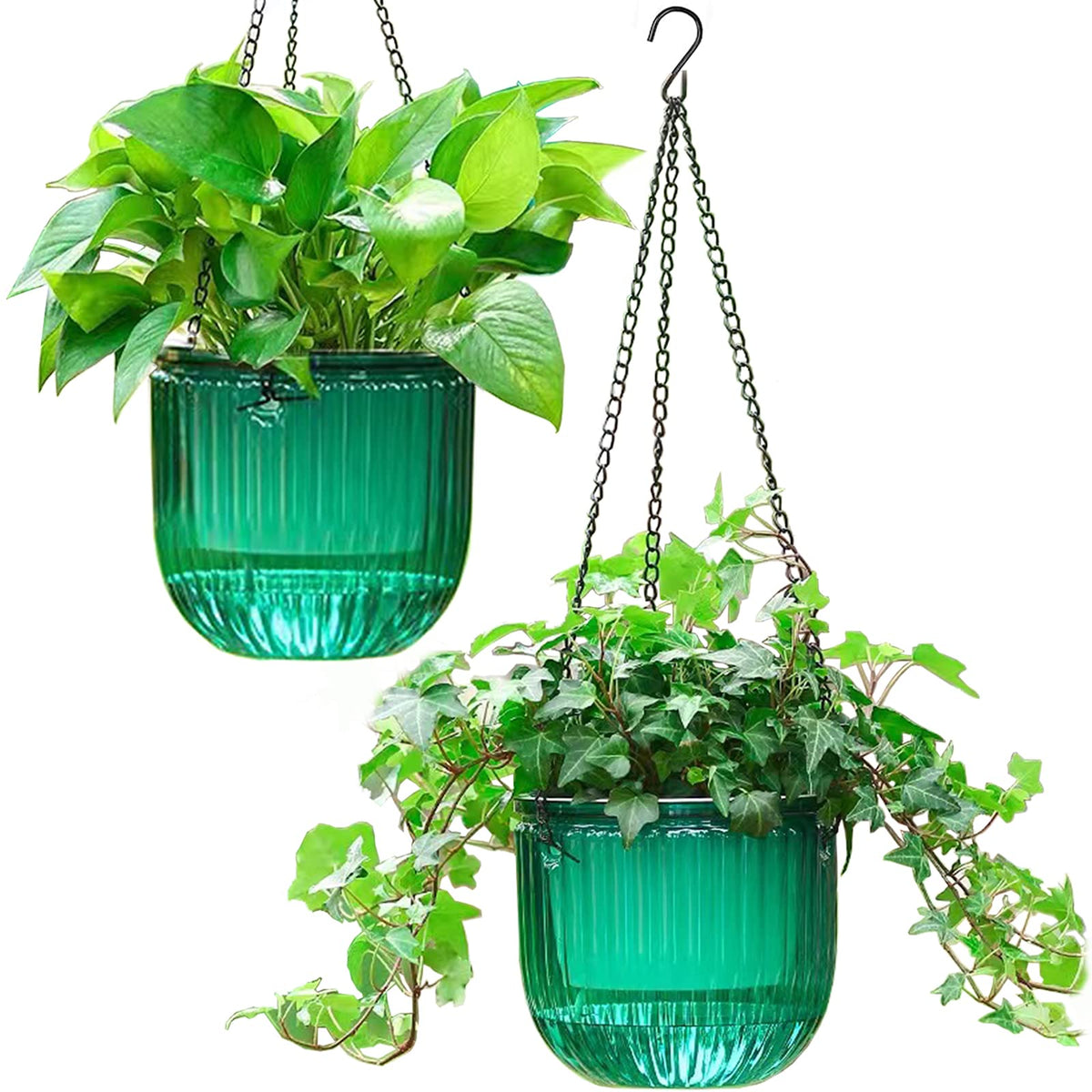 Melphoe 6.5 inch self-watering hanging planter in Emerald